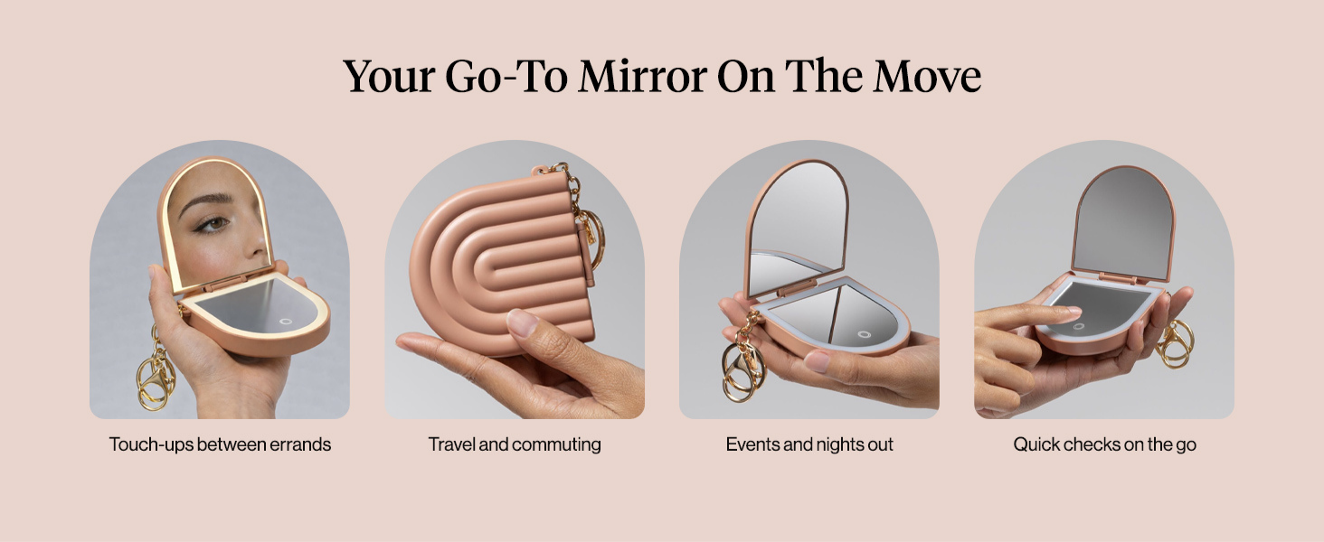 Kitsch Compact Mirror Keychain &ndash; Travel Makeup Mirror with Lights, Small Lighted Dual-Magnification Pocket Mirrors, USB-Rechargeable, Ideal for Your Touch-Ups While On Travel &ndash; Terracotta