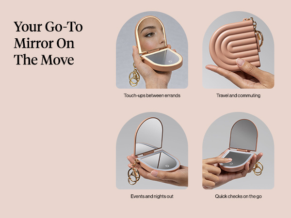 Kitsch Compact Mirror Keychain &ndash; Travel Makeup Mirror with Lights, Small Lighted Dual-Magnification Pocket Mirrors, USB-Rechargeable, Ideal for Your Touch-Ups While On Travel &ndash; Terracotta