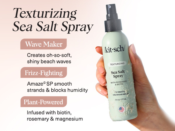 Kitsch Sea Salt Spray for Men and Women | Hair Spray with Rosemary, Biotin, Magnesium &ndash; Hair Texturizer for Natural Curls and Beach Waves | Ideal Gifts for Women, 177 mL