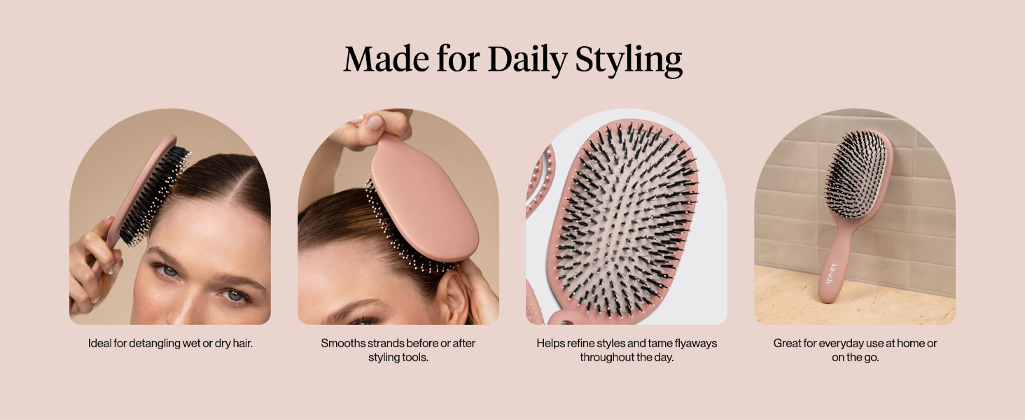 Kitsch Smooth & Polish Brush &ndash; Dual Bristle Detangler Brush, Shine & Frizz Control &ndash; Vegan Boar & Nylon Hair Brush with Cushioned Pad for Scalp Massage &ndash; Hair Care Tool for All Hair Types - Terracotta