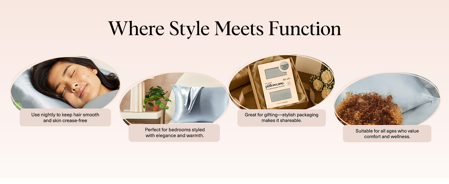 Kitsch Satin Pillowcase with Zipper for Hair & Skin - Softer Than Silk Pillow Cases, Smooth Cooling Satin Pillow Case, Wrinkle-Free, Machine Washable - Pillow Cases Standard Size (66x48 cm) - Haze Blue