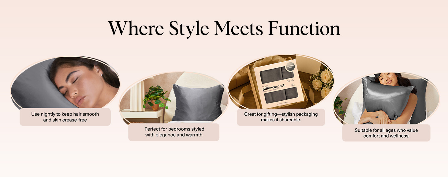 Kitsch Satin Pillowcase with Zipper for Hair & Skin - Softer Than Silk Pillow Cases, Smooth Cooling Satin Pillow Case, Wrinkle-Free, Machine Washable - Pillow Cases Standard Size (66x48 cm) - Charcoal