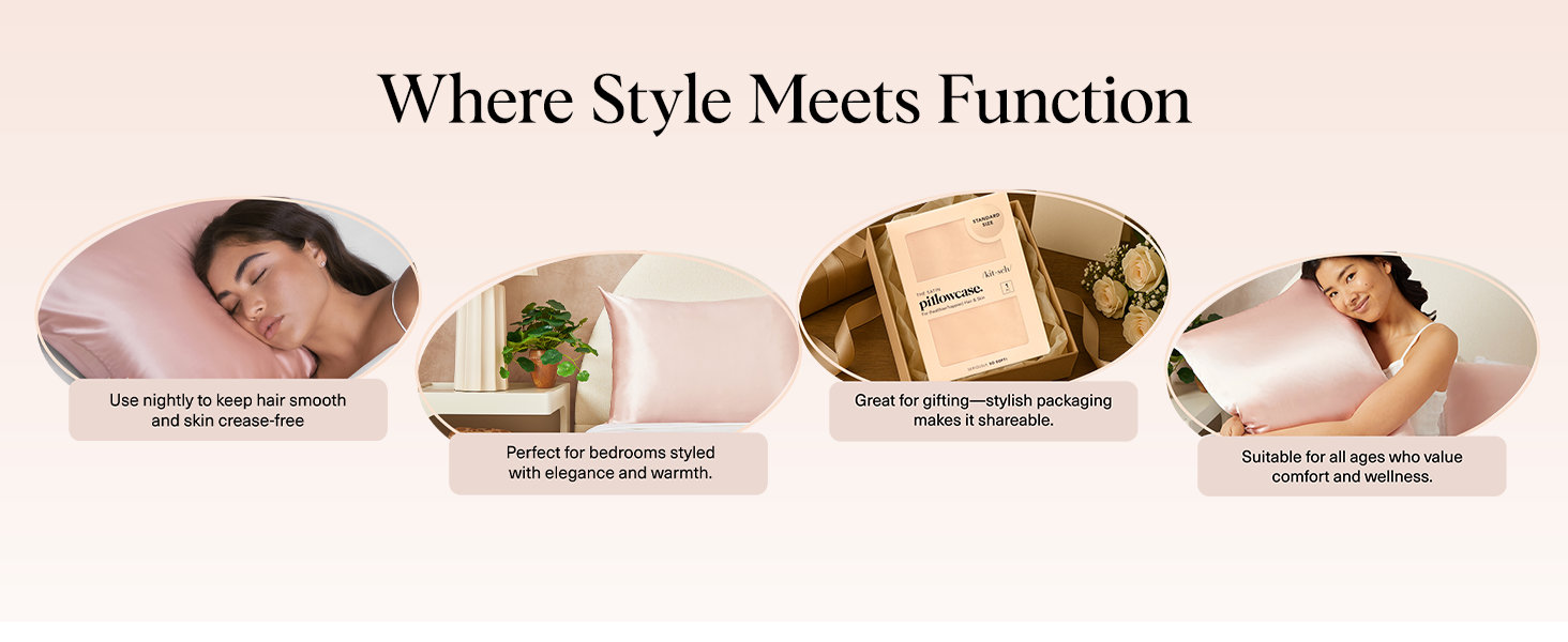 Kitsch Satin Pillowcase with Zipper for Hair & Skin - Softer Than Silk Pillow Cases, Smooth Cooling Satin Pillow Case, Wrinkle-Free, Machine Washable - Pillow Cases Standard Size (66x48 cm) - Blush