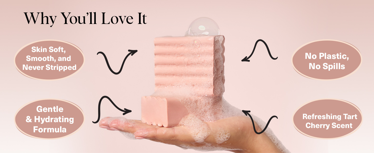 Kitsch Cleansing Tart Cherry Soap Bar with Refreshing Scent - Eco-Friendly Body Wash Women Love - Cherry Solid Bar Soap for Daily Use - Silicone, Sulfate and Paraben Free, Made in USA - 114g