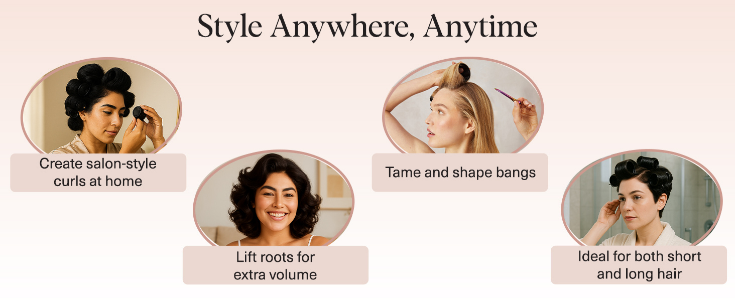 Kitsch Ceramic Hair Rollers for Women &ndash; Self Grip Hair Curlers for Heatless Curl Overnight, Long Lasting Frizz-Free Curls Volumizing Large Rollers for All Hair Types - Black, 8 count (Pack of 1)