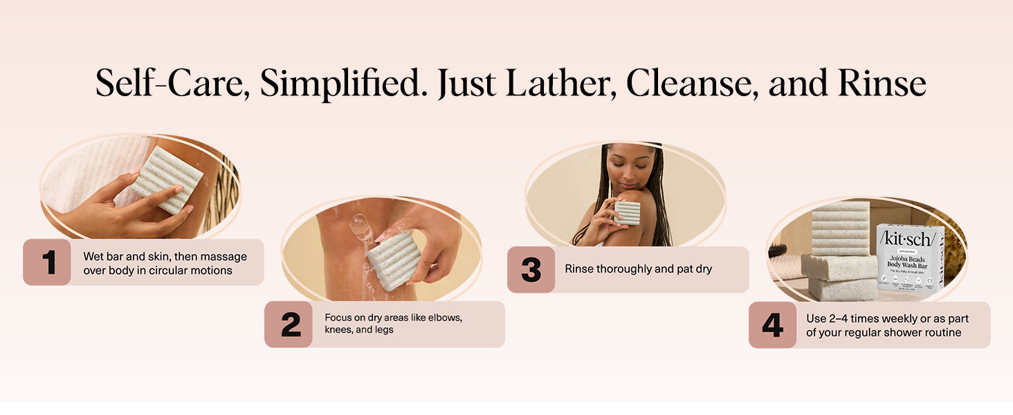 Kitsch Jojoba Beads Exfoliating Body Wash Bar &ndash; Nourishing Bar Soap with Shea Butter & Aloe for Dry, Flaky Skin &ndash; Soap bar & Body Scrub for Smooth, Refreshed Skin &ndash; Rosemary & Cedarwood Scent - 113g