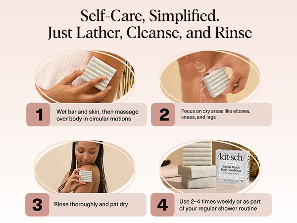 Kitsch Jojoba Beads Exfoliating Body Wash Bar &ndash; Nourishing Bar Soap with Shea Butter & Aloe for Dry, Flaky Skin &ndash; Soap bar & Body Scrub for Smooth, Refreshed Skin &ndash; Rosemary & Cedarwood Scent - 113g