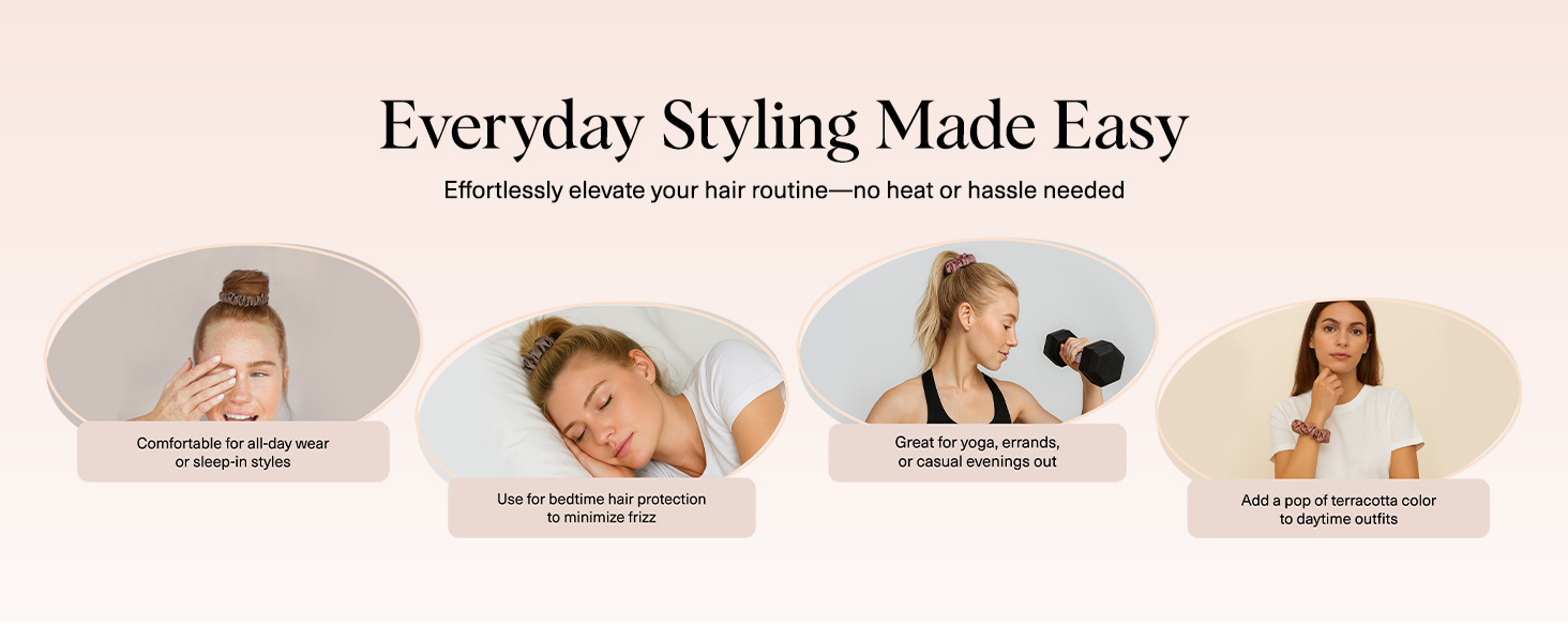 Kitsch Satin Scrunchies for Women - No Crease Hair Ties for Girls | Scrunchies For All Hair Types and Textures, Perfect for Day or Night | Ideal Gifts for Women - 6 Pcs, Terracotta