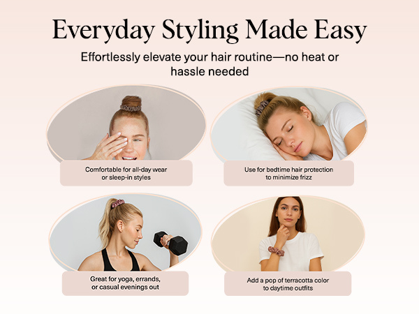 Kitsch Satin Scrunchies for Women - No Crease Hair Ties for Girls | Scrunchies For All Hair Types and Textures, Perfect for Day or Night | Ideal Gifts for Women - 6 Pcs, Terracotta