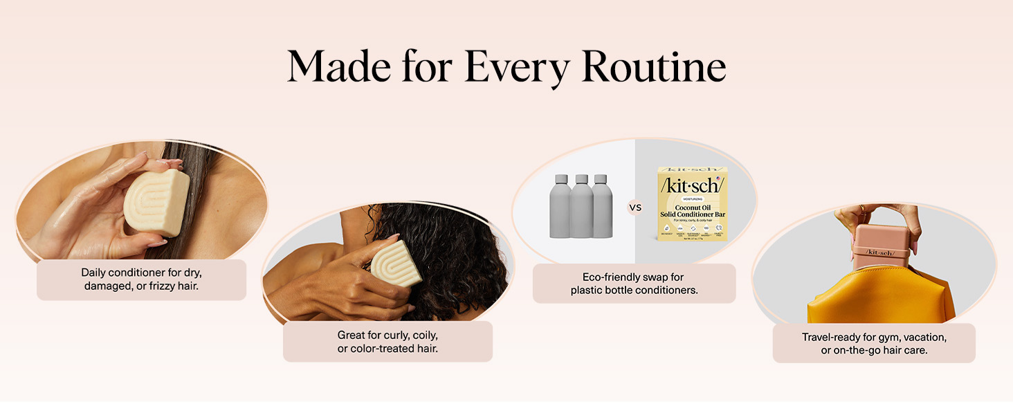 Kitsch Coconut Oil Conditioner Bar - Hair Conditioner For Women and Men - Deep Moisturizing, Nourishes, Hydrate & Soften Damaged Dry Hair - Silicone, Paraben & Sulfate Free - Made in USA