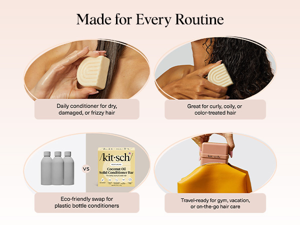 Kitsch Coconut Oil Conditioner Bar - Hair Conditioner For Women and Men - Deep Moisturizing, Nourishes, Hydrate & Soften Damaged Dry Hair - Silicone, Paraben & Sulfate Free - Made in USA