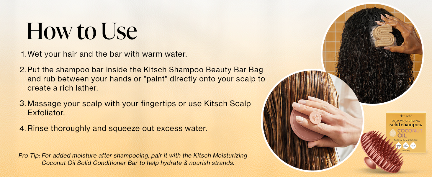 Kitsch Coconut Oil Shampoo Bar - Hydrate & Soften Dry Damaged Hair - Deep Moisturizing Curly Hair Shampoo - Safe Shampoo for Color Treated Hair - Silicone, Paraben & Sulfate Free - Made in USA