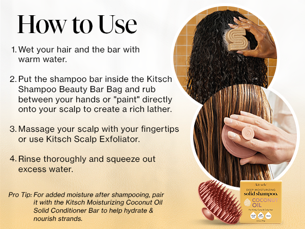 Kitsch Coconut Oil Shampoo Bar - Hydrate & Soften Dry Damaged Hair - Deep Moisturizing Curly Hair Shampoo - Safe Shampoo for Color Treated Hair - Silicone, Paraben & Sulfate Free - Made in USA