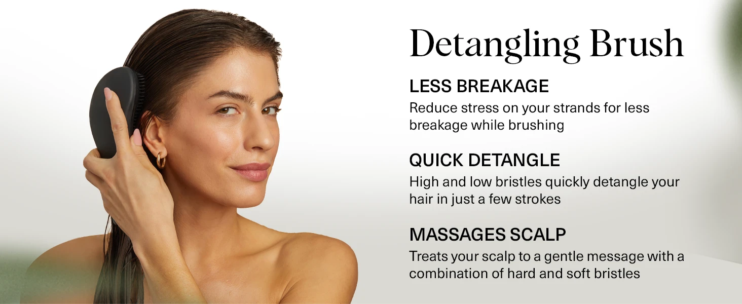 Kitsch Detangler Brush &ndash; Gentle Curly Hair Brush with Flexible Bristles for All Hair Types - Wet or Dry | Detangling Hair Brushes for Women & Men, Hairbrush for Adults & Kids - Black