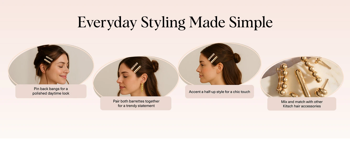 Kitsch Gold Hair Barrettes For Women - Stylish, Durable & Elegant Metal Hair Clips for Everyday or Special Occasions - Cloud & Bubble Design | Ideal Gifts for Women 2pc Set