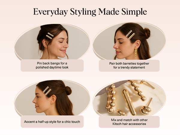 Kitsch Gold Hair Barrettes For Women - Stylish, Durable & Elegant Metal Hair Clips for Everyday or Special Occasions - Cloud & Bubble Design | Ideal Gifts for Women 2pc Set