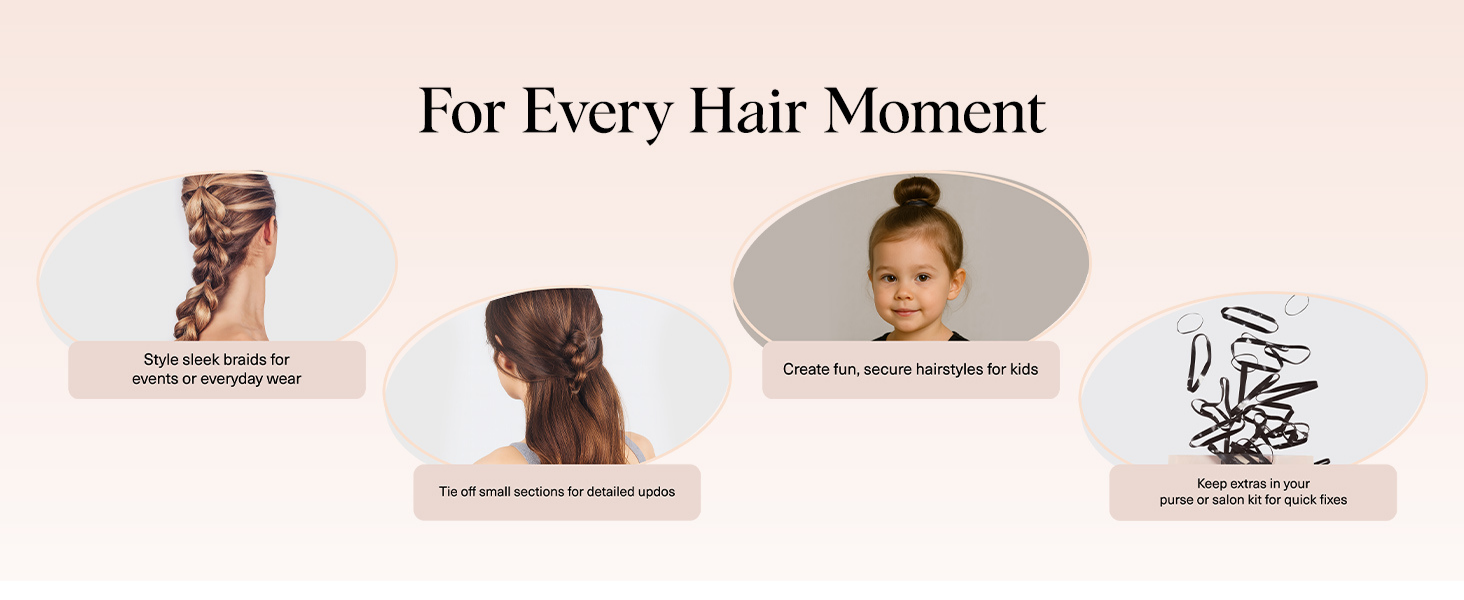 Kitsch Hair Ties No Damage for Kids, Teens and Women - Rubber Bands for Hair Styling | No Snag Hair Elastics | Daily Hair Accessories | Ideal Gifts for Women - 100pcs (Black)