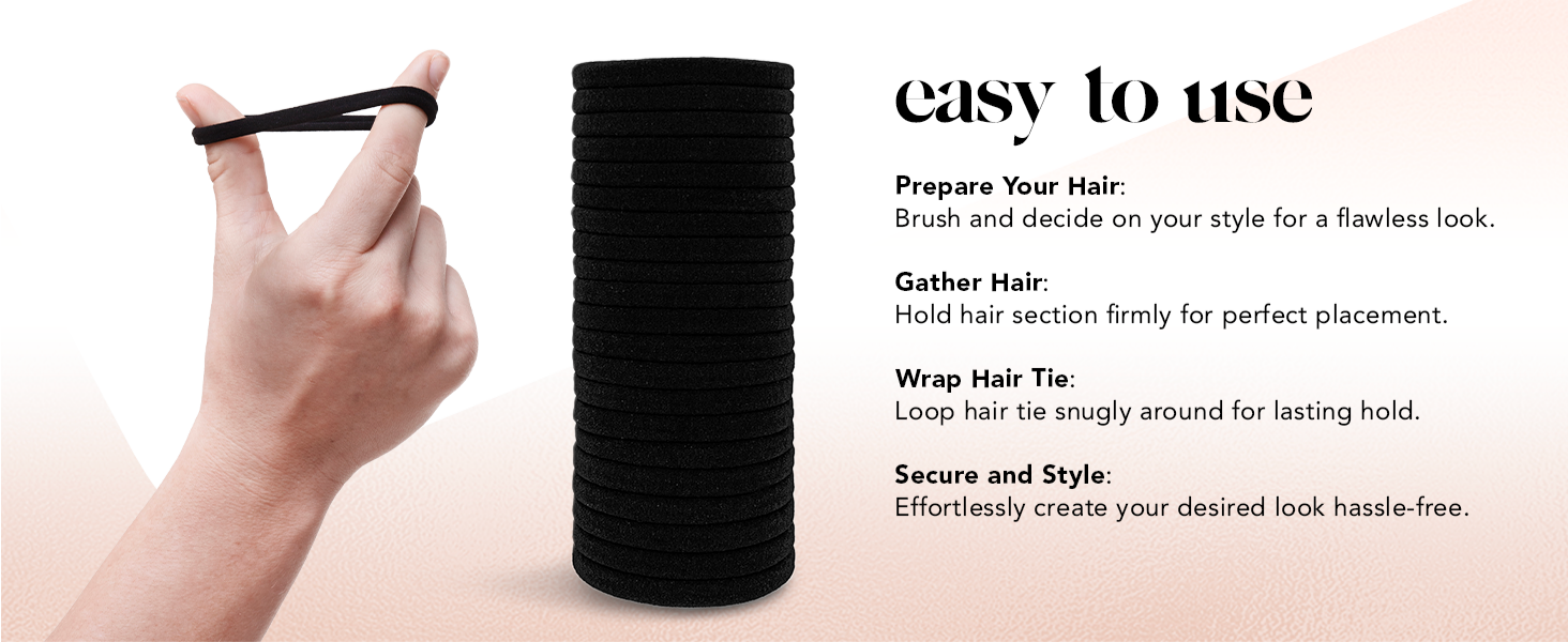 Kitsch Nylon Hair Ties No Damage - Stretchable Hair Bands for Strong All-Day Hold, Ponytail Holders | Hair Accessories for Girls | Ideal Gifts for Women - Black, 20 Pcs