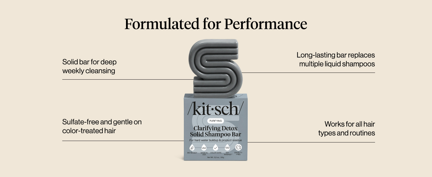 Kitsch Clarifying Shampoo Bar – Detox Shampoo for Hard Water & Chlorine Build Up – Hair Shampoo for Women & Men – Hair Care w/Apple Cider Vinegar, Activated Charcoal & Vitamin C, Color-Safe - 91g