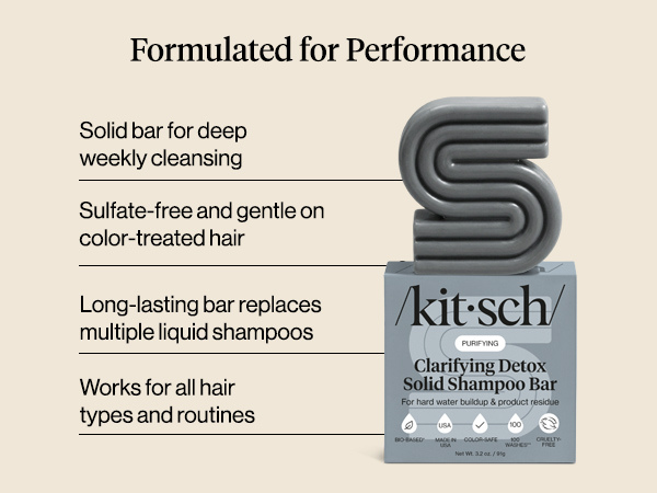 Kitsch Clarifying Shampoo Bar – Detox Shampoo for Hard Water & Chlorine Build Up – Hair Shampoo for Women & Men – Hair Care w/Apple Cider Vinegar, Activated Charcoal & Vitamin C, Color-Safe - 91g