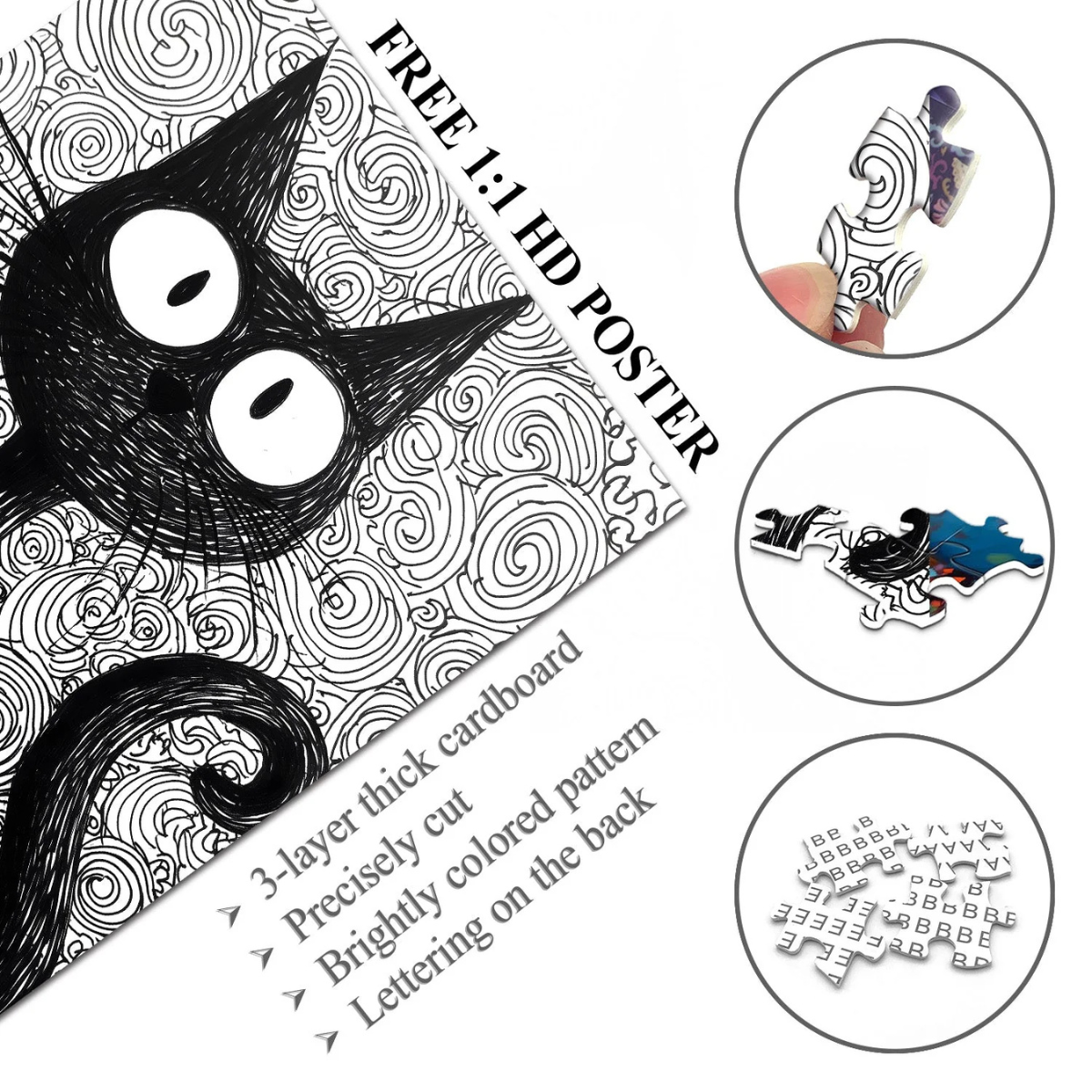Whimsical Ink Cat Jigsaw Puzzle 1000 Pieces