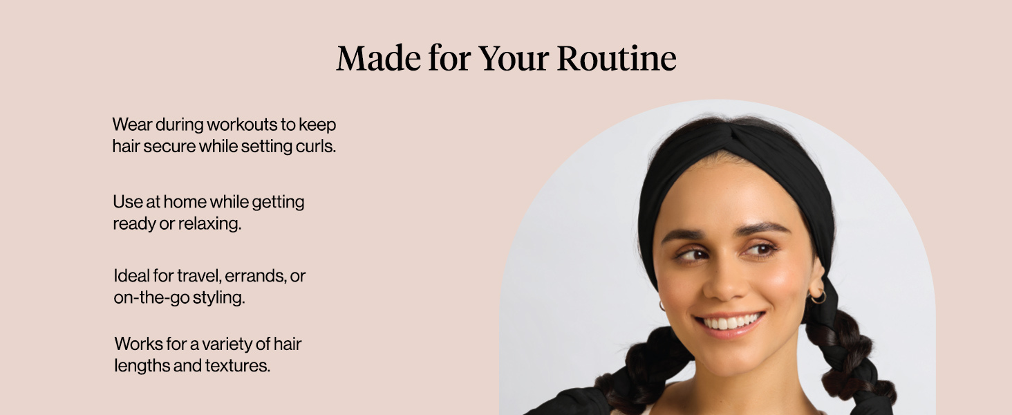 Kitsch Set & Flow Active Heatless Curling Headband For Women – Achieves Heatless Curls Overnight, No Heat Damage | Heatless Curlers with Flexible Fit | Great During Gym Sessions, Travel - Black, 1pc