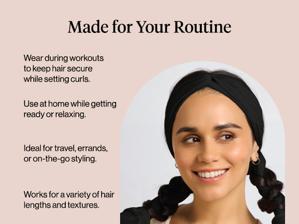 Kitsch Set & Flow Active Heatless Curling Headband For Women – Achieves Heatless Curls Overnight, No Heat Damage | Heatless Curlers with Flexible Fit | Great During Gym Sessions, Travel - Black, 1pc