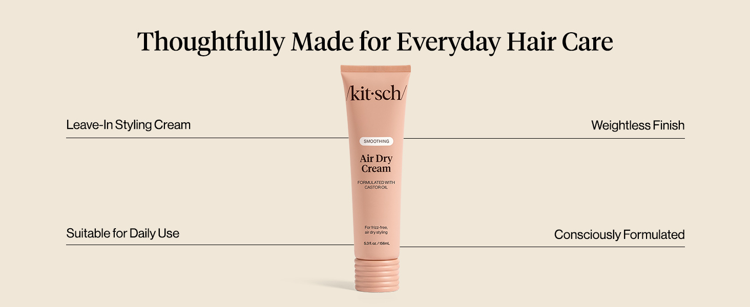 Kitsch Smoothing Air Dry Cream for Hair – Frizz Control Hair Care Product with Castor Oil & Coconut Oil– Weightless Styling Cream- Enhances Natural Texture Appearance