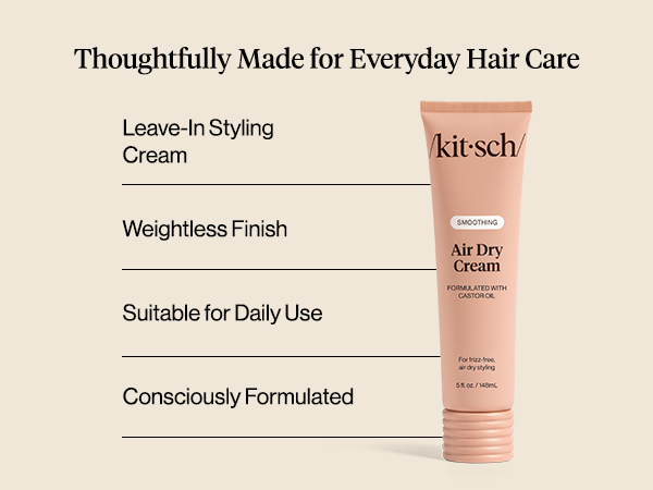 Kitsch Smoothing Air Dry Cream for Hair – Frizz Control Hair Care Product with Castor Oil & Coconut Oil– Weightless Styling Cream- Enhances Natural Texture Appearance