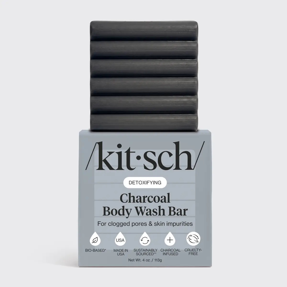 Kitsch Charcoal Soap Body Wash Bar for Cleansing – Made in USA, 113g | Detoxifying Bar Soap w/ Activated Charcoal – Gently Removes Excess Oil & Impurities, Clears Pores, Firms & Moisturizes Skin