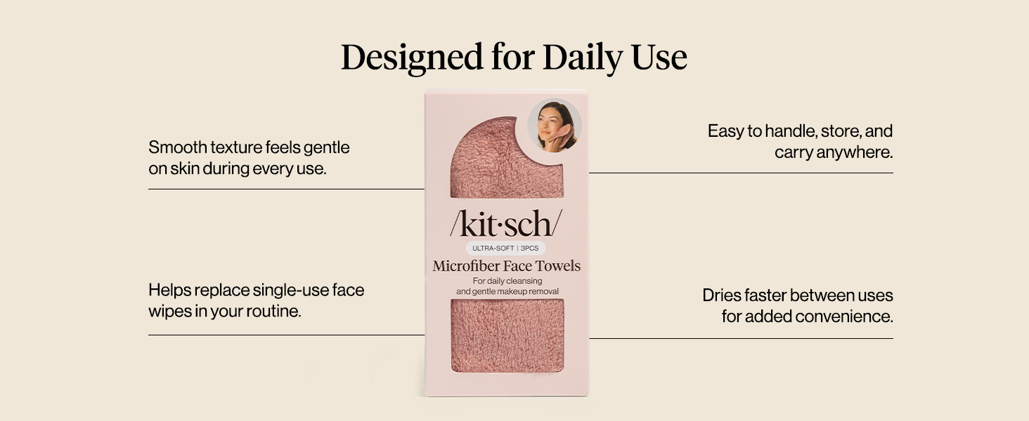 Kitsch Microfiber Face Towels 3pc Set | Clean Towels for Face - Terracotta, Reusable Microfiber Face Cloth for Daily Use, Facial Towel, Gentle Cleanse Face Wipes Alternative, Absorbent Quick Dry Cloths