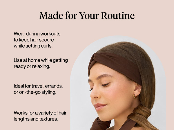 Kitsch Set & Flow Active Heatless Curling Headband For Women - Brown, 1pc - Soft, Breathable Cotton Head Bands For Women's Hair &ndash; Stretchy Fit, Achieves Curls Overnight &ndash; Gym-To-Glam In Minutes