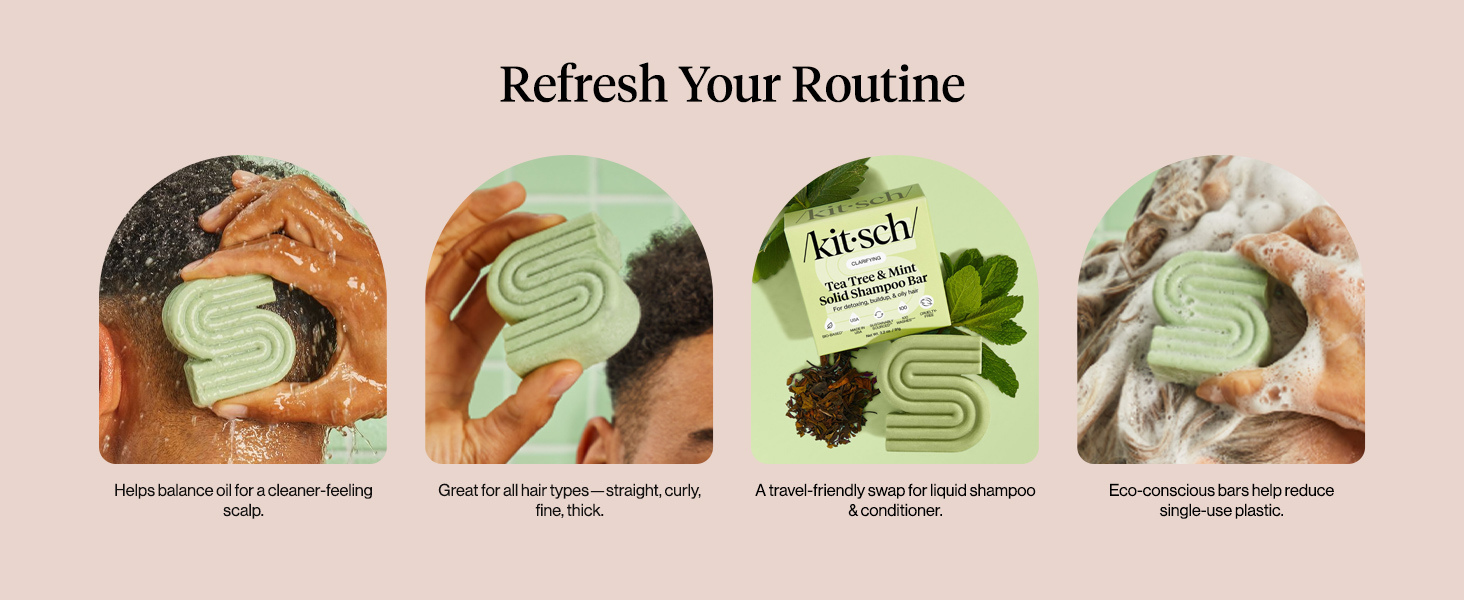 Kitsch Clarifying Tea Tree & Mint Shampoo Bar Soap - Made in USA - Clarifying Shampoo for Build-Up Removal - Hair Shampoo for Women and Men for Scalp & Oil Control - Vegan Hair Care