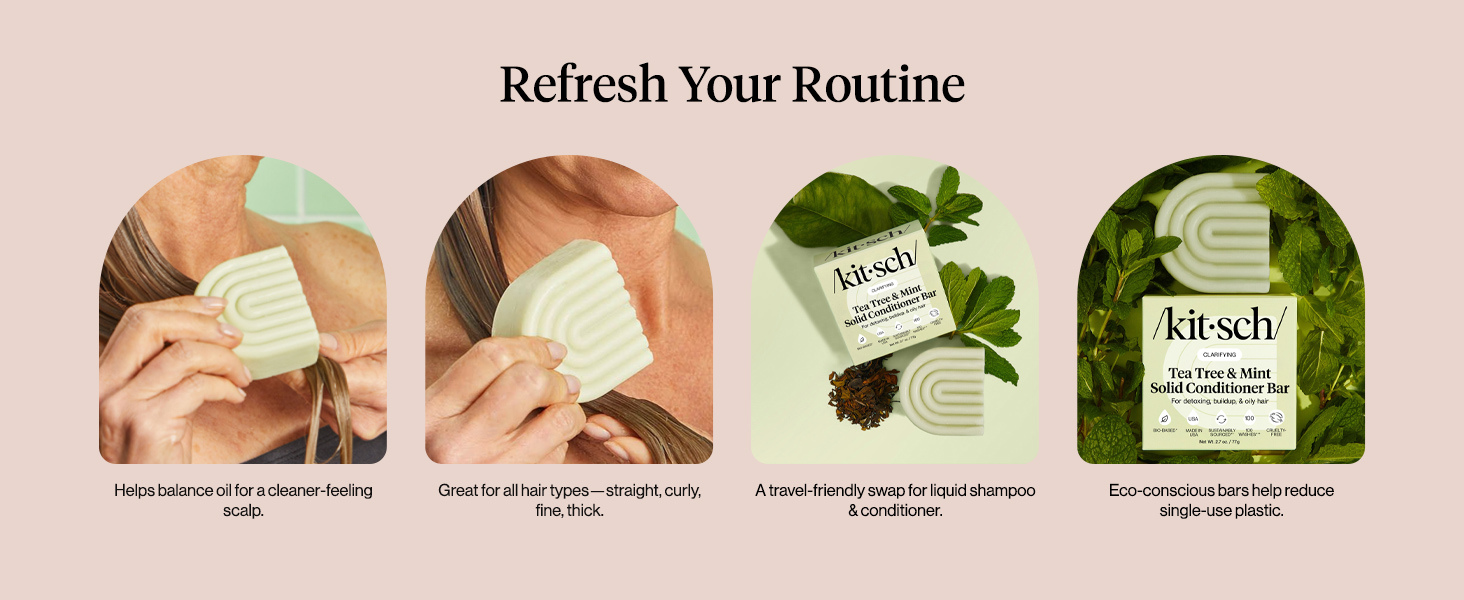 Kitsch Clarifying Tea Tree & Mint Conditioner Bar Soap - Hair Conditioner for Scalp & Oil Control - Tea Tree Conditioner for Women and Men - Vegan Hair Care, Made in USA