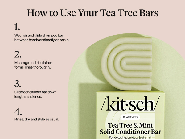 Kitsch Clarifying Tea Tree & Mint Conditioner Bar Soap - Hair Conditioner for Scalp & Oil Control - Tea Tree Conditioner for Women and Men - Vegan Hair Care, Made in USA