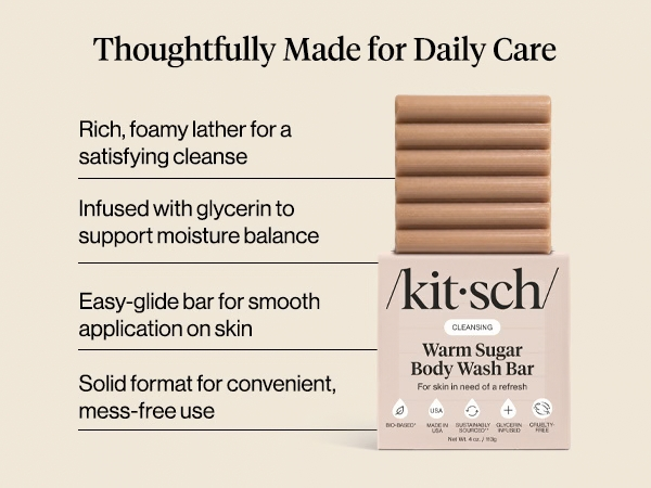 Kitsch Warm Sugar Body Wash Bar Soap for Women – Made in USA - 113g