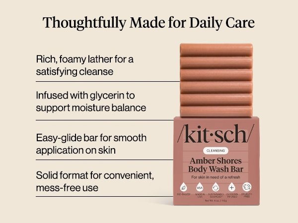 Kitsch Amber Shores Body Wash Bar Soap - Made in USA - 113g
