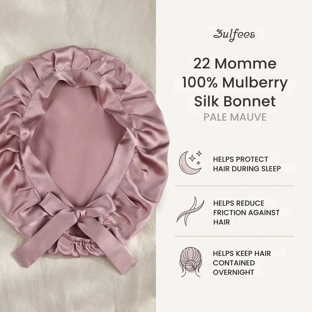 Zulfees pale mauve double-layer silk bonnet designed for overnight hair care