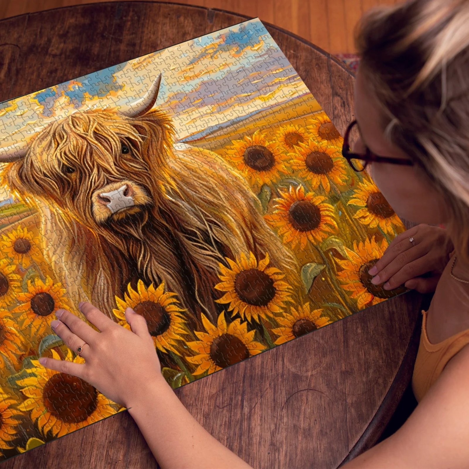 Whether as a thoughtful present for a friend or as a communal activity with family and friends, the Sunflowers and Cow puzzle is a perfect choice. Share the joy of puzzling with loved ones or gift someone special with a captivating piece that captures the essence of countryside tranquility.