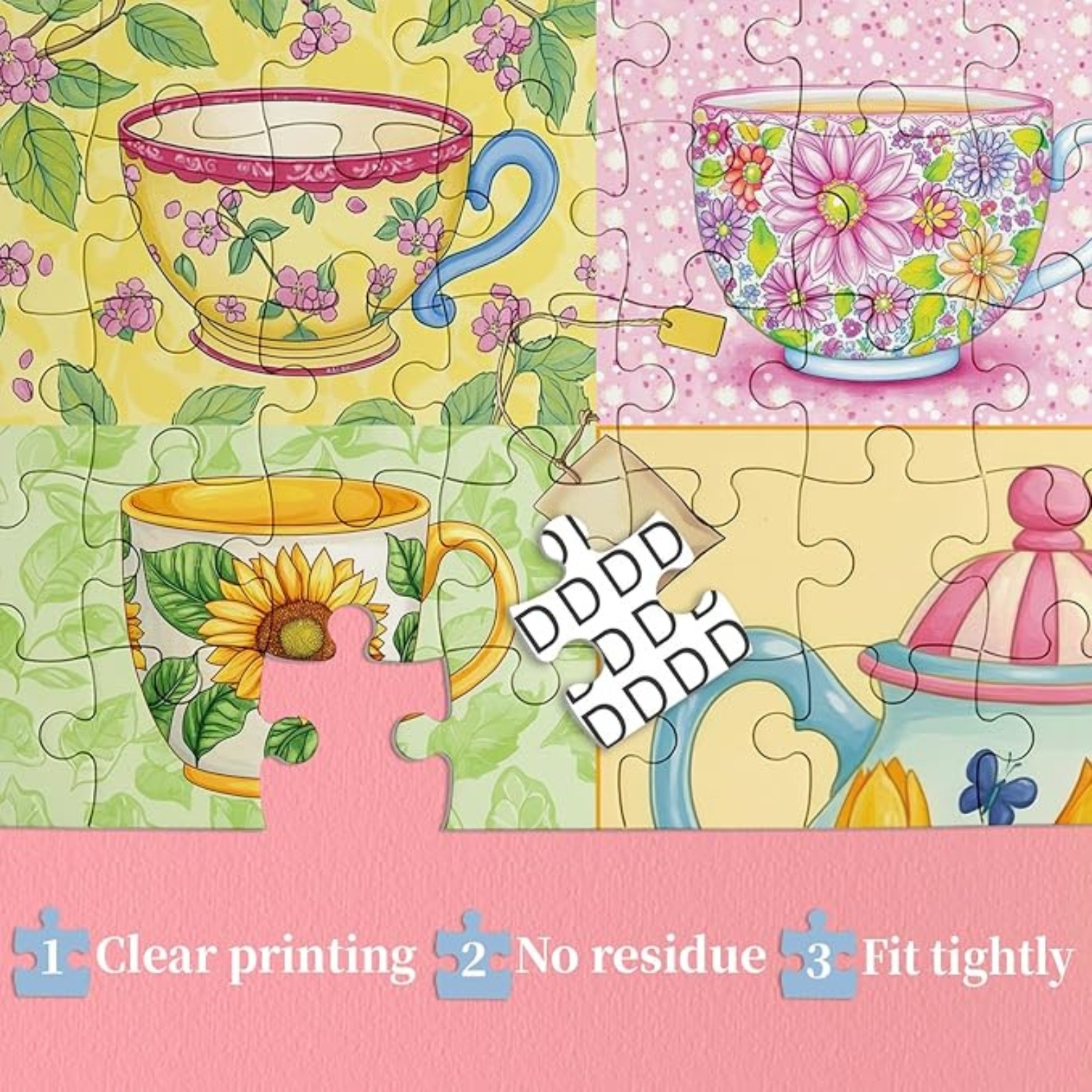 Blossom Tea Cups 1000 Piece Jigsaw Puzzle for Adults - This puzzle uses high-quality environmentally friendly materials to ensure that each piece is strong and wear-resistant, and the cutting is precise. The smooth surface makes splicing smoother, and the delicate pattern makes each piece like a work of art, allowing you to enjoy the fun of splicing.