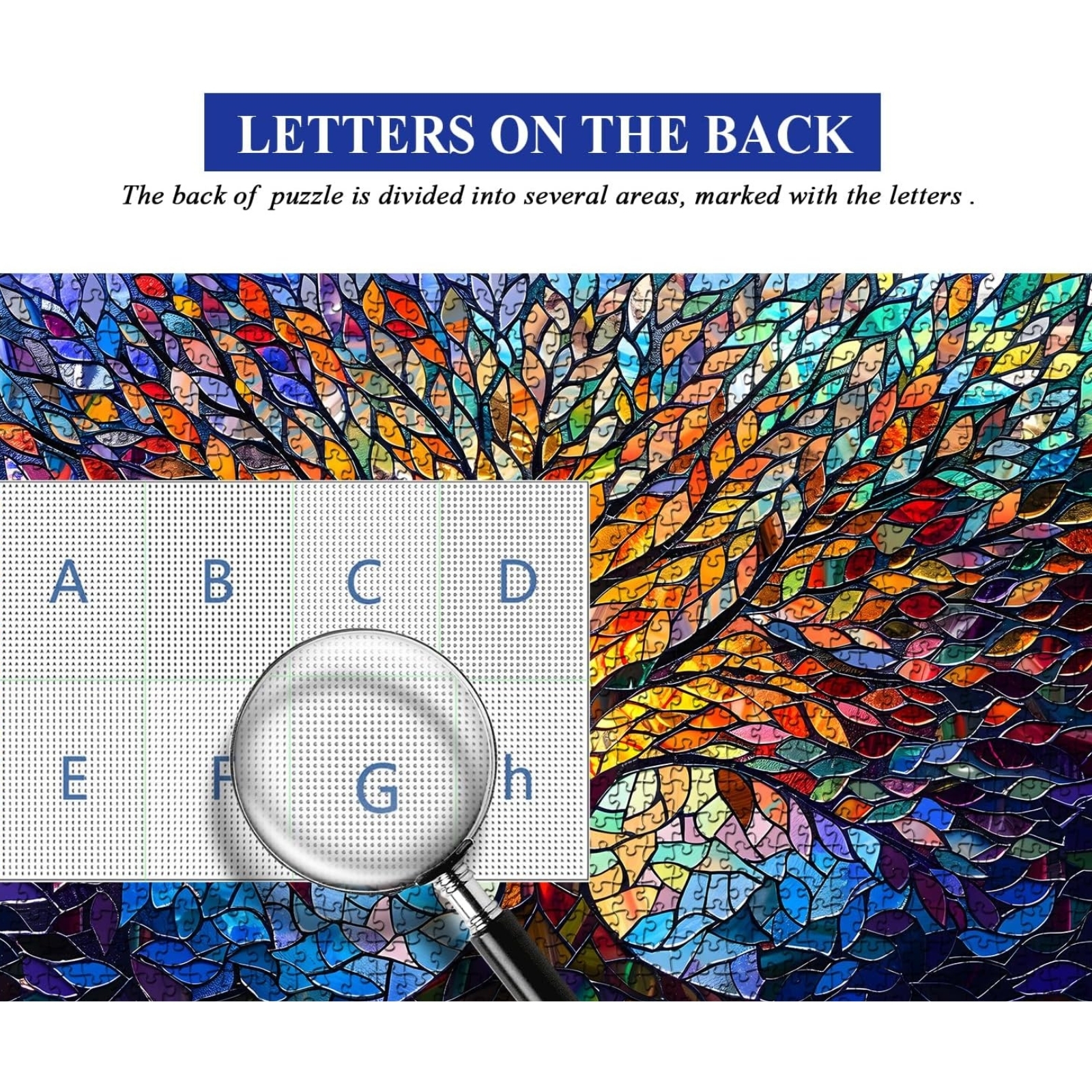 Mosaic Tree of Life 1000 Piece Jigsaw Puzzle for Adults: Letters on the back of the puzzle for easy sorting