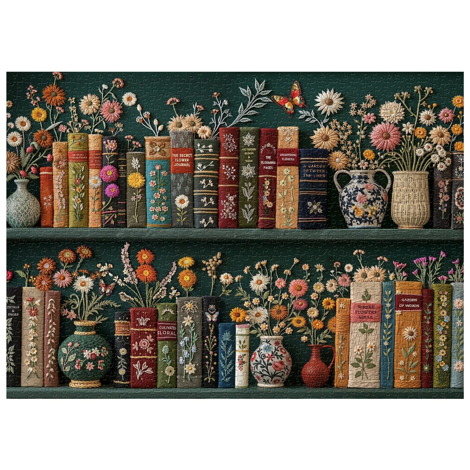 Blooming Bookshelf 1000 Piece Jigsaw Puzzle for Adults: A charming piece that blends literature and art, making it an ideal addition to any home, library, or creative space.