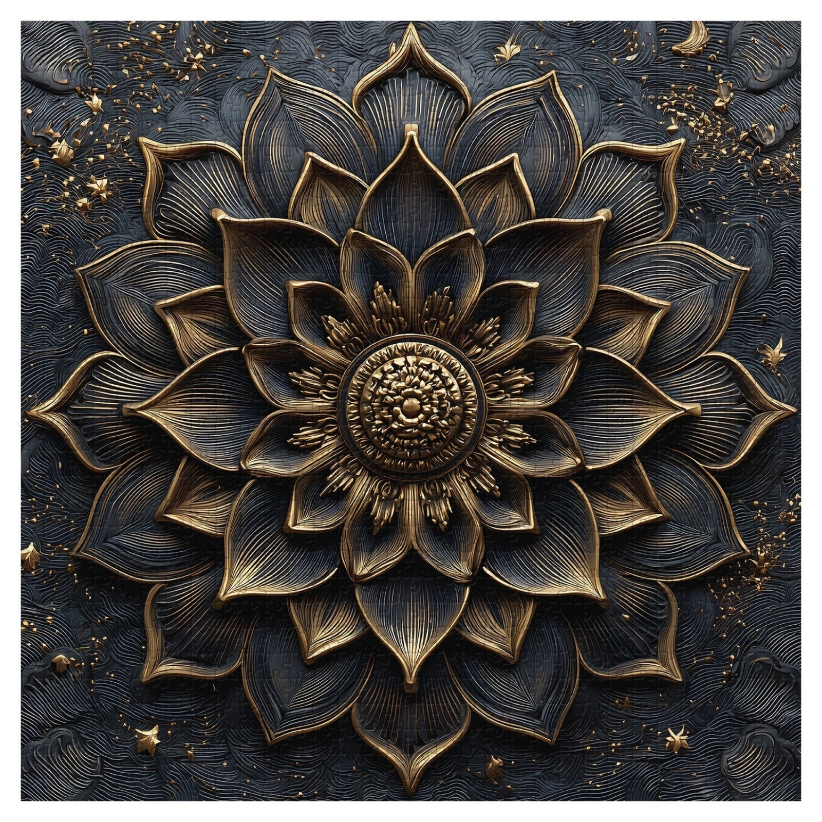 Black Gold Flower 1000 Piece Jigsaw Puzzle for Adults - Completed