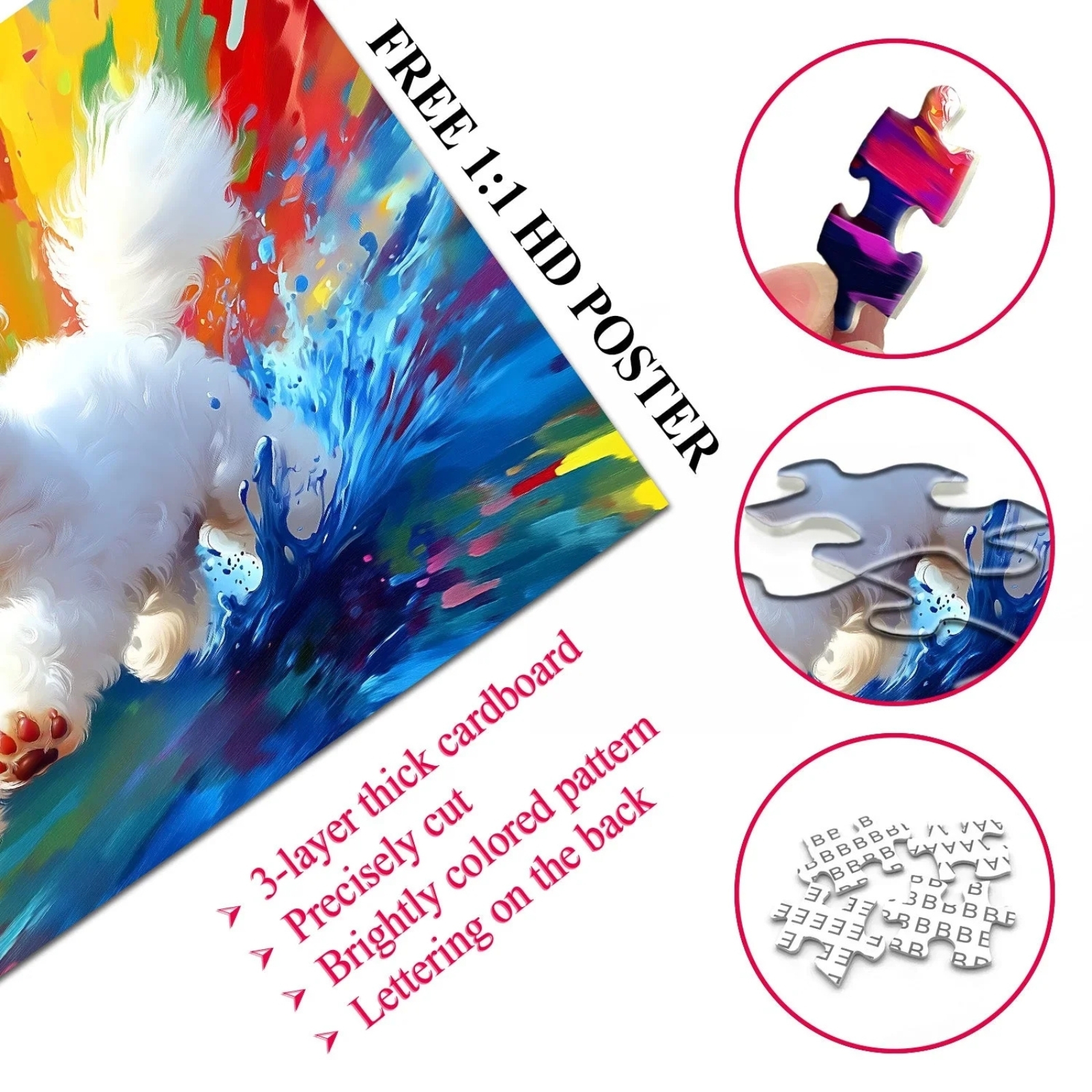 White Puppy Joy 1000 Piece Jigsaw Puzzle for Adults