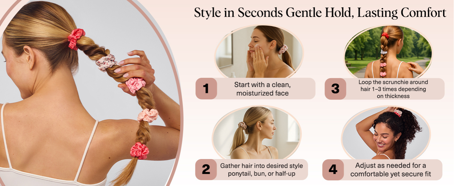 Kitsch Satin Scrunchies No Crease Hair Ties for All Hair Types 5pc Set - Assorted Cherry Blossom