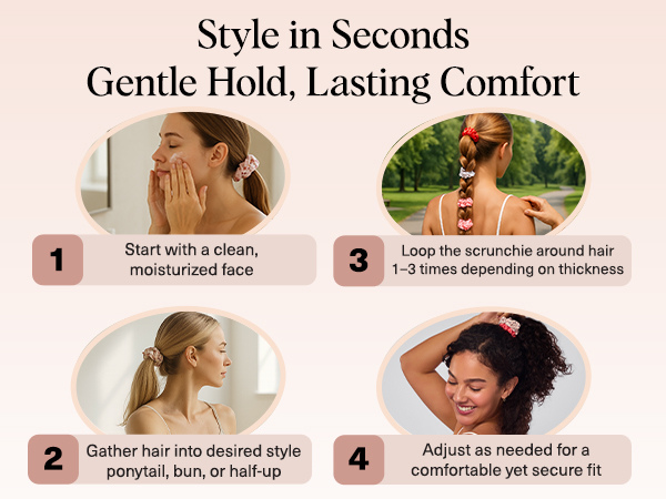 Kitsch Satin Scrunchies No Crease Hair Ties for All Hair Types 5pc Set - Assorted Cherry Blossom