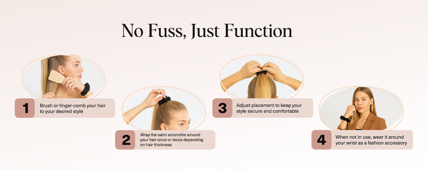 Kitsch Satin Scrunchies for Women – No Crease Hair Ties – Soft Satin Hair Scrunchies for Girls – Frizz Free, Gentle, Stylish Hair Accessories | Ideal Gifts for Women – Black, 5 pcs