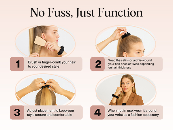 Kitsch Satin Scrunchies for Women – No Crease Hair Ties – Soft Satin Hair Scrunchies for Girls – Frizz Free, Gentle, Stylish Hair Accessories | Ideal Gifts for Women – Black, 5 pcs