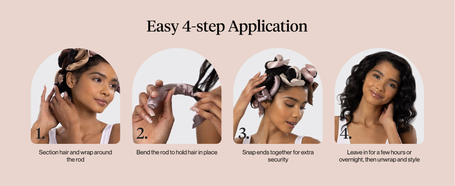 Kitsch Satin Heatless Hair Curlers &ndash; No Heat Hair Curlers to Sleep In for Overnight Curls &ndash; Soft Heatless Curling Rods for Women with Short & Long Hair - Alternative to Heat Styling &ndash; 6 pcs, Rosewood