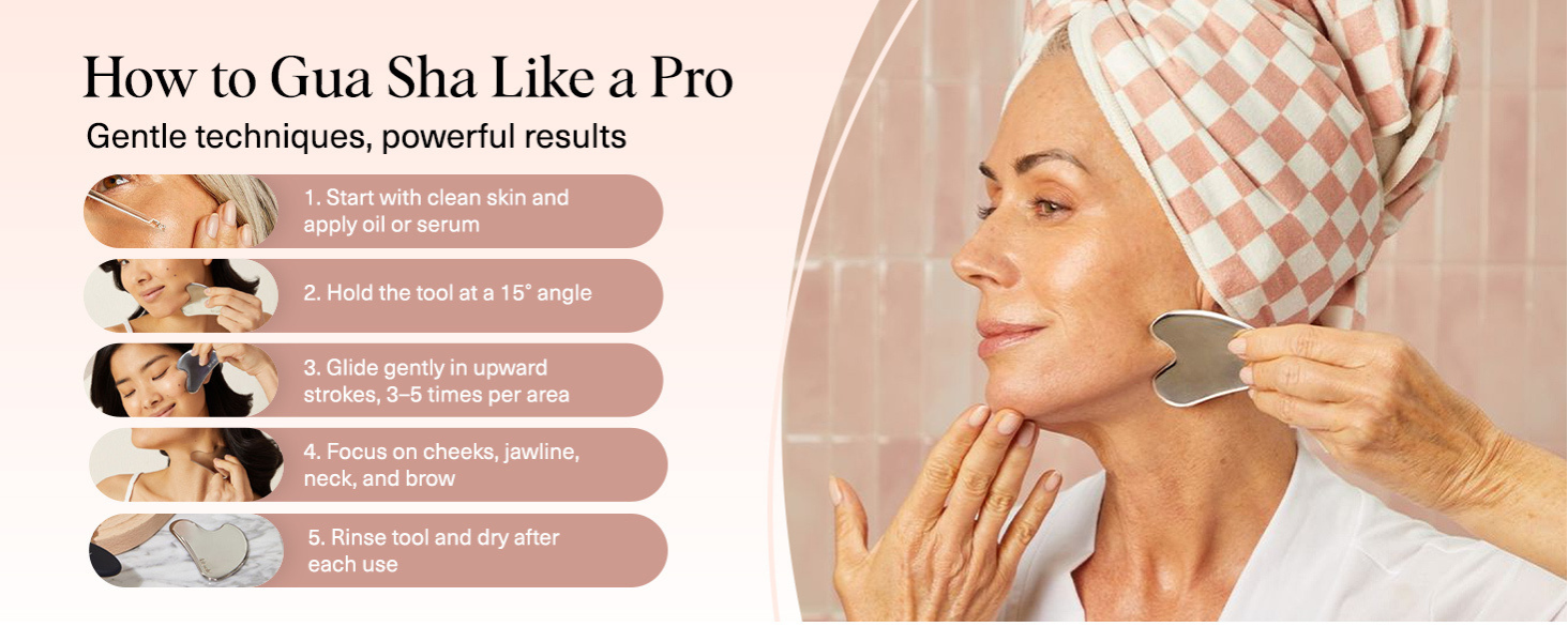 Kitsch Stainless Steel Gua Sha Facial Tools - Guasha Tool for Face, Face Sculpting Tool, Jawline Shaper, Double Chin Reducer, Body Gua Sha Tools, Lymphatic Drainage Massager, Facial Skin Care - Silver